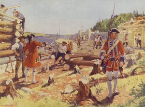 Grunnleggelsen av Halifax (farge litho)