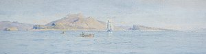 En solrik dag utenfor kysten, Villefranche sur Mer, ca. 1885 (olje på lerret lagt ned) av Charles William Wyllie