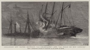 Kollisjon utenfor Havre mellom La Champagne og La Ville de Rio Janeiro av Charles William Wyllie