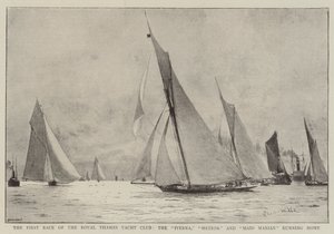 Det første løpet av Royal Thames Yacht Club, Iverna, Meteor og Maid Marian som løper hjem av Charles William Wyllie