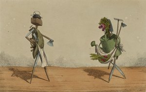 Animerte redskaper, plate 2, dedikert til snekkere og gartnere i Storbritannia, ca. 1811 (håndfarget etsning) av Charles Williams