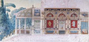 Design for en Hotel Particulier på Champs Elysees for Hortense de Beauharnais (1783-1837), Queen of Holland (wc på papir) av Charles and Fontaine Percier