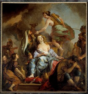 Offeret til Iphigenie-kongen Agamemnon ofrer datteren sin for å dempe Artemis sinne. Maleri av Charles de Lafosse (1636-1716) 1600-tallet Søn. 2,24x2,12 m