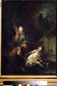 Susanna og de eldste. Maleri av Charles de La Fosse (1636-1716), etter 1700. Olje på lerret. Barokk kunst. Museum of Fine Arts, Pushkin, Moskva