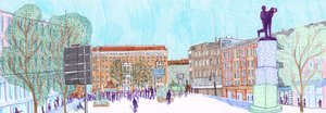 Hermannplatz, 2017 (penselpenner) av Charlotte Orr