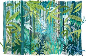 Kjærlighet i skogen, 2017 (akryl på papir) av Charlotte Orr