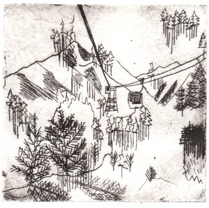 Mayrhofen-fjellene, 2015 (tørrpunkt-etsing og digital) av Charlotte Orr
