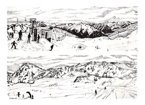 Skigåing i Østerrike #3, 2020 (fine liner på papir) av Charlotte Orr
