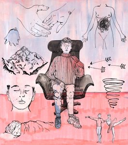 Terapiillustrasjon, 2018 (blekk og akryl) av Charlotte Orr