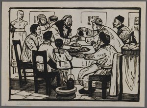 La oss ta en drink for å feire nyttårsaften, ca. 1945 (tresnitt) av Chi Kwei Sung