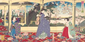 A Dance Party: Enjoying Cherry Blossom Viewing at Ueno Tobukai Ueno oka yuran no z..., mars, 1887.