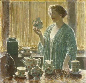 Tesett med jordbær av Childe Frederick Hassam