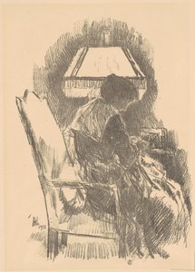 Mrs. Hassam Knitting (stor) av Childe Hassam