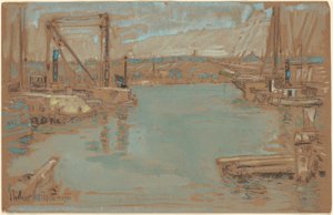 North River Dock, New York av Childe Hassam
