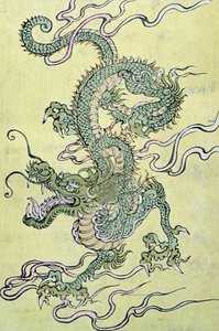 En kinesisk drage (farget treblokktrykk) av Chinese School