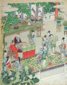 En kinesisk mandarin blir underholdt (farge på silke) av Chinese School