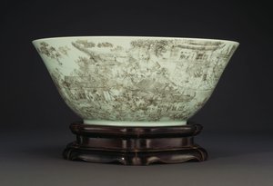 En stor innskåret porselensskål som viser en kontinuerlig scene av damer på palassområdet, 1796-1820 av Chinese School