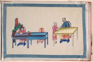 Album, sent på 1800-tallet (album med tolv blader; blekk og farge på margpapir, innbundet i rød damask) av Chinese School