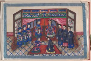 Album, sent på 1800-tallet (album med tolv blader; blekk og farge på margpapir, innbundet i rød damask) av Chinese School