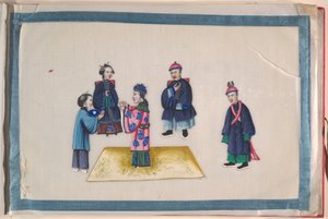 Album, sent på 1800-tallet (album med tolv blader; blekk og farge på margpapir, innbundet i rød damask) av Chinese School