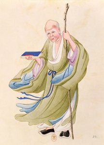 En gammel kinesisk mann, illustrasjon fra et album med mytologiske kinesiske personer (wc på papir) av Chinese School