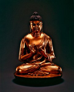 Buddha Vairocana (Dari), Tang-dynastiet (618-907), tidlig på 800-tallet (forgylt blybronse) av Chinese School