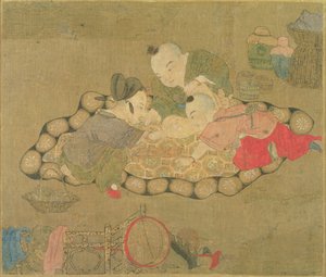 Barn som leker, Ming-dynastiet, 1500 (wc på silke) av Chinese School