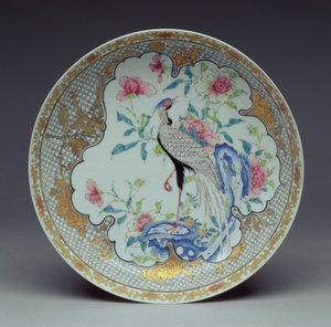 Fat malt med en langhalefugl, steiner og blomster, Yongzheng-perioden, 1725-35 (eggeskallporselen)
