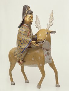 Figur av en udødelig som rir på et rådyr (cloisonne-emalje) av Chinese School