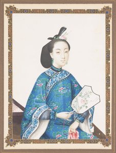 Innrammet portrett av Howquas kone, ca. 1850-70 av Chinese School