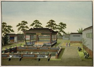 Hagescene, ca. 1820-40 (wc på papir) av Chinese School