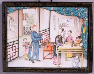 Imperial Canton panel, Qianlong periode, 1736-95 (repousse emalje) (se 207217 for par) av Chinese School