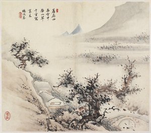 Landskap (blekk og farger på papir) av Chinese School