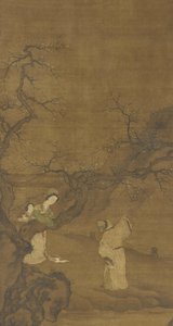 Mann og kvinne nyter plommeblomster, Ming- eller Qing-dynastiet, 1400- og 1700-tallet