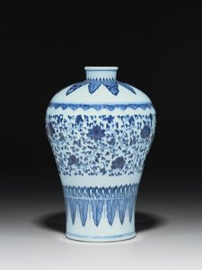 Vase i Ming-stil, Meiping, malt i 1400-tallsstil av Chinese School