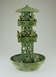 Modell av et vakttårn, Han-dynastiet (206 f.Kr.-220 e.Kr.) (glasert keramikk)