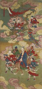 Numinous Treasure Emissarys, fra et buddhistisk land- og vannritualsett (blekk, farge og gull på silke) av Chinese School