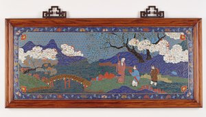 Panel som viser et kinesisk landskap, Ming-dynastiet (cloisonne-emalje)