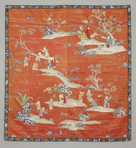 Sengetrekk i rødt sateng, 1800-tallet av Chinese School