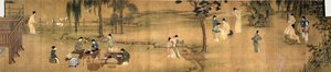Scholars" Samling i en bambushage av Chinese School