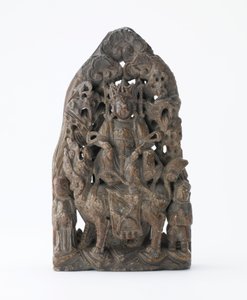 Liten klebersteinstavle, med gjennomboret relieff av Manjusri på løve, divisjonsperiode, 543 e.Kr. av Chinese School
