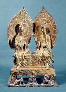 Buddhaene Prabhutaratna og Sakyamuni, fra Hebei-provinsen, Northern Wei-dynastiet, 518 AD (forgylt bronse)