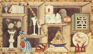 Trompe lOeil of Chinese Objects (wc på papir) av Chinese School