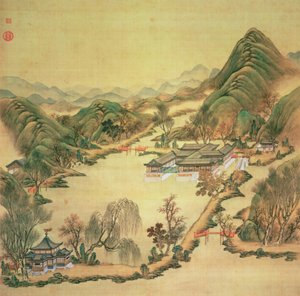 Utsikt over sommerpalasset, Peking (farge på silke) av Chinese School