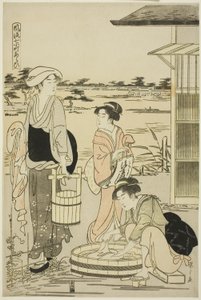 Ono no Komachi Washing the Copybook, fra serien The Fashionable Seven Komachi (Furyu nana Komachi) av Chobunsai Eishi