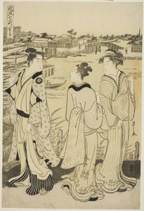 Ono no Komachi at Seki Temple, fra serien The Fashionable Seven Komachi (Furyu nana Komachi), ca. 1788 (farget treblokktrykk; oban) av Chobunsai Eishi