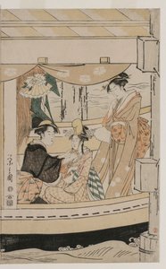Fest på fritidsbåten Kawaichimaru av Chobunsai Eishi