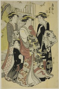 Sugawara fra Tsuruya med ledsagerne Mumeno og Takeno av Chobunsai Eishi