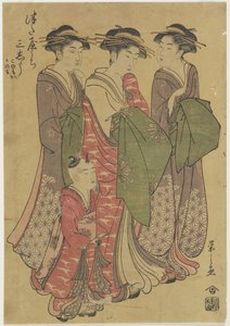 Tre kurtisaner fra Tsuataya-huset, 1787-1798 av Chobunsai Eishi