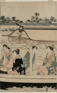 Kvinner i en fritidsbåt på Sumida-elven av Chobunsai Eishi